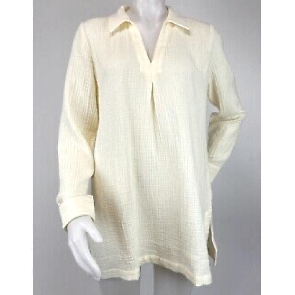 NWOT Soft Surroundings Key Biscayne Gauze 100% Cotton Tunic ivory Medium